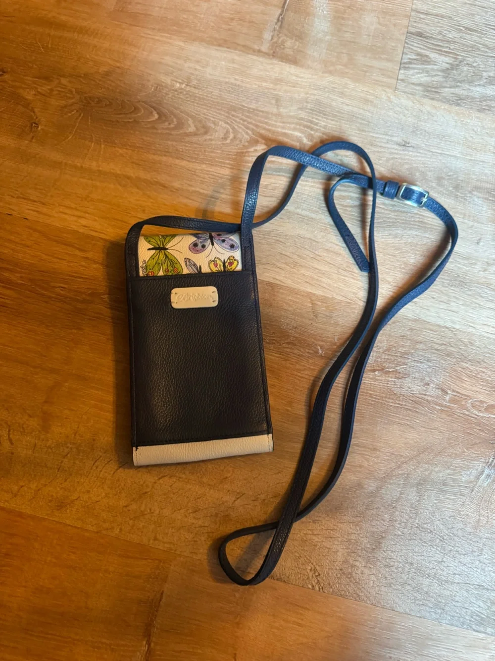 Butterfly Pattern Crossbody Phone Pouch - Blue Strap